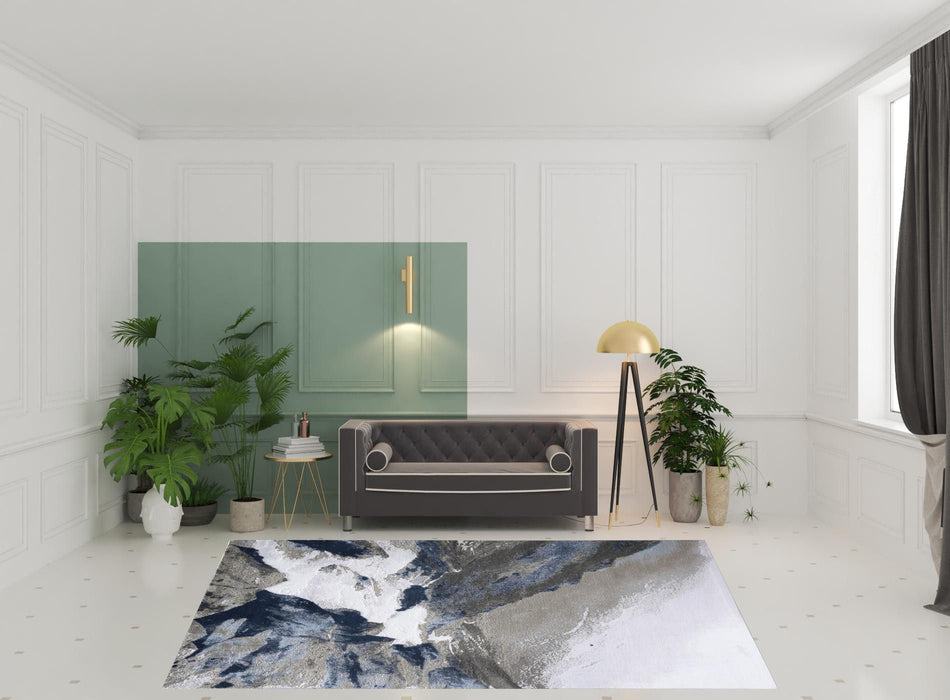 8' x 11' Abstract Area Rug - Blue Gray And White