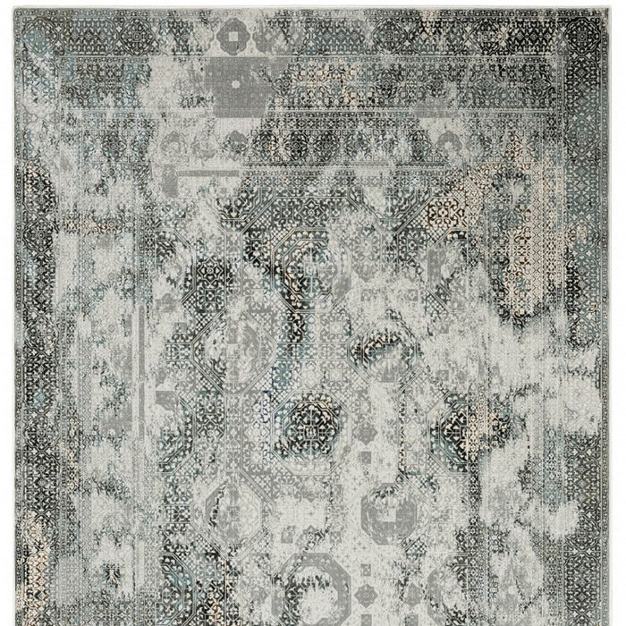 10' x 13' Oriental Power Loom Stain Resistant Area Rug - Ivory Gray Charcoal Blue And Rust