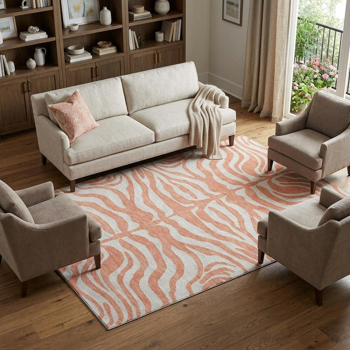 10' X 14' Animal Print Washable Area Rug With UV Protection (681755) - Coral / Ivory