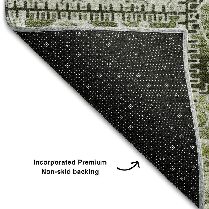 9' X 12' Patchwork Distressed Washable Area Rug With UV Protection (649575) - Green / Ivory