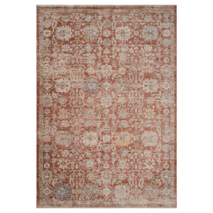 9' X 12' Floral Medallion Area Rug With Fringe - Brick Red And Gray