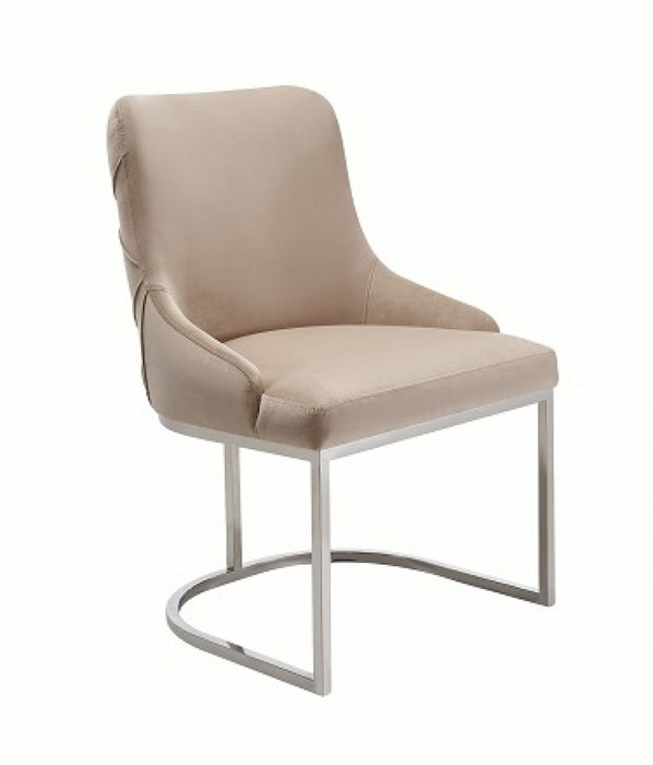 Tufted And Upholstered Velvet Dining Room Side Chairs (Set of 2) - Beige
