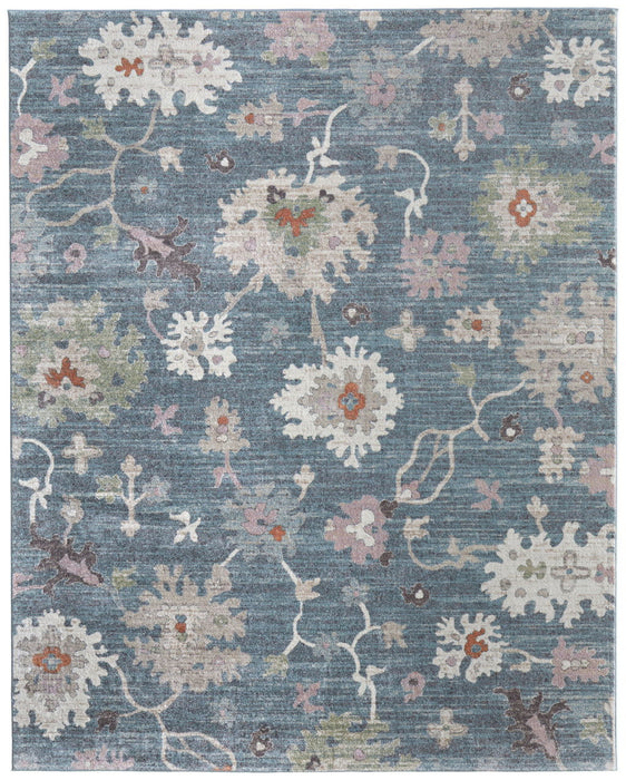 9' X 12' Abstract Distressed Polypropylene Area Rug - Blue