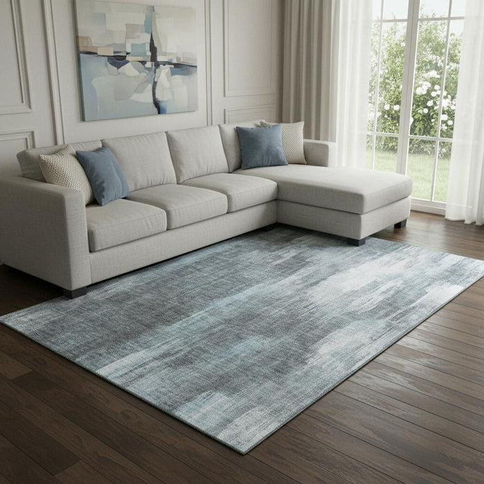 8' X 10' Abstract Washable Area Rug With UV Protection (649616) - Teal / Ivory