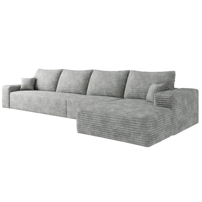 135" Corduroy Modular Compression Foam Sofa With Toss Pillows - Gray