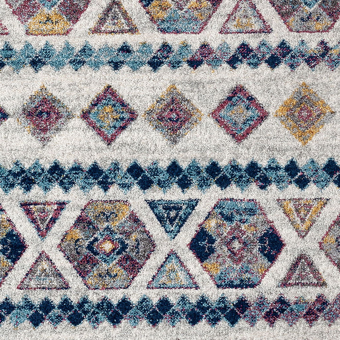 9' x 12' Geometric Power Loom Area Rug - Ivory Blue And Orange