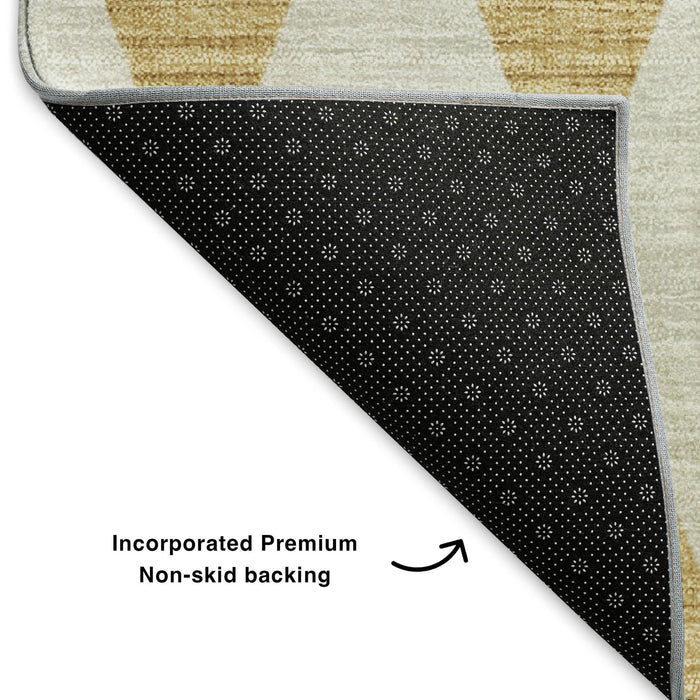 9' X 12' Diamond Washable Area Rug With UV Protection (650055) - Gold / Ivory