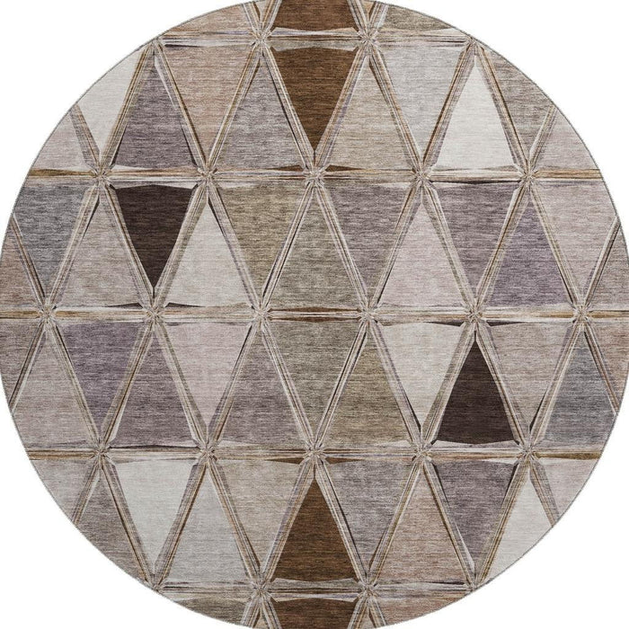 8' Geometric Washable Round Rug With UV Protection (657614) - Brown / Gray / Ivory