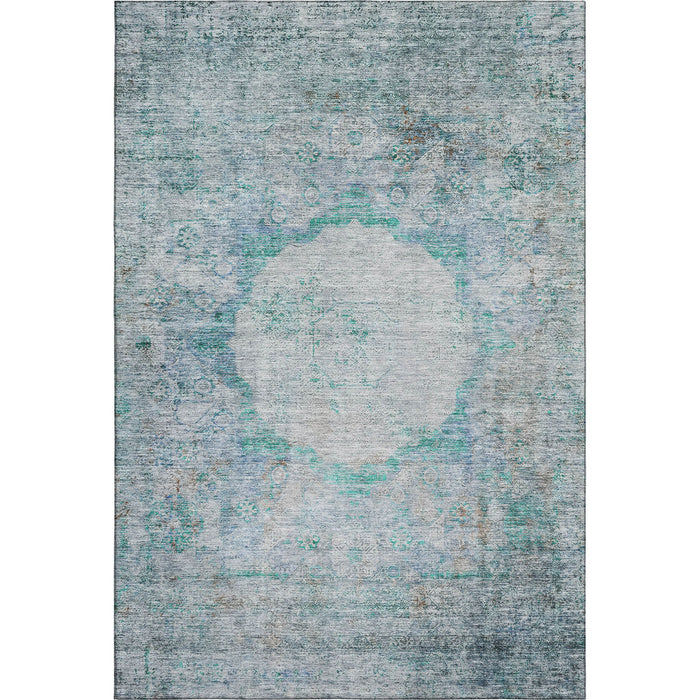 9' X 12' Oriental Washable Area Rug With UV Protection (655721) - Teal / Gray