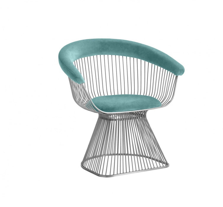 Teal And Velvet Steel Windsor Back Dining Arm Chair - Teal Blue