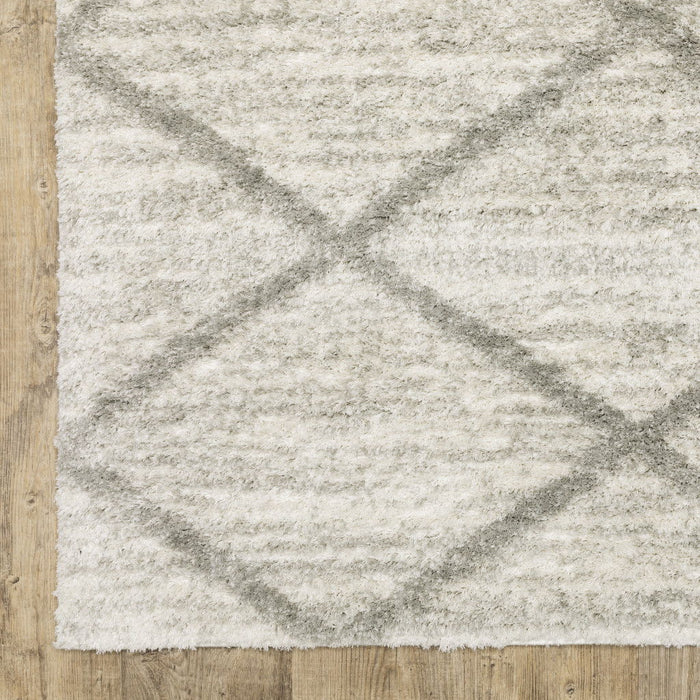 8' x 11' Geometric Shag Power Loom Stain Resistant Area Rug - Ivory And Gray