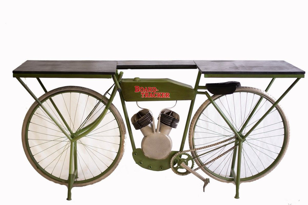 71" Solid Wood And Metal Bike Kitchen Cart - Green
