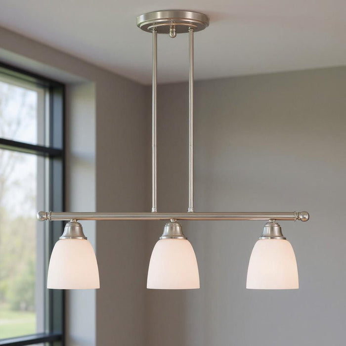 14" Three Light Dimmable Chandelier With Shades - Nickel