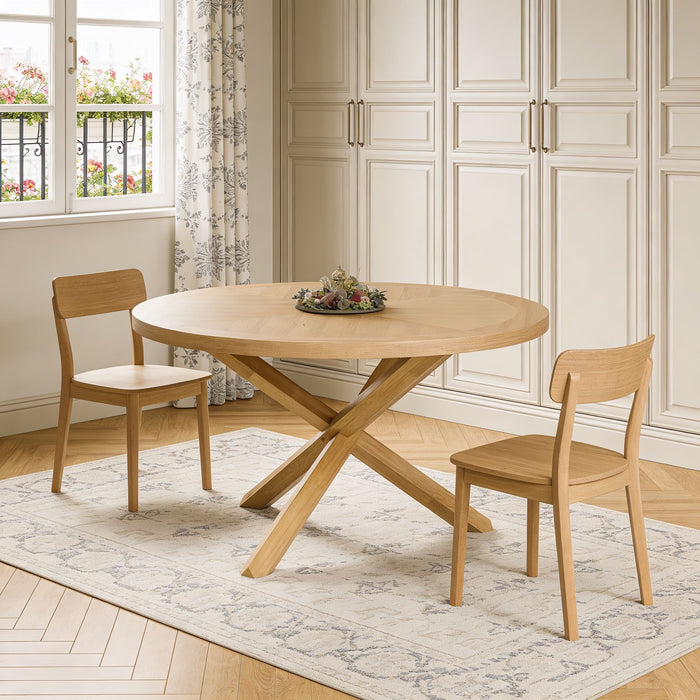 54" Wood Cross Leg Base Round Top Dining Table - Oak