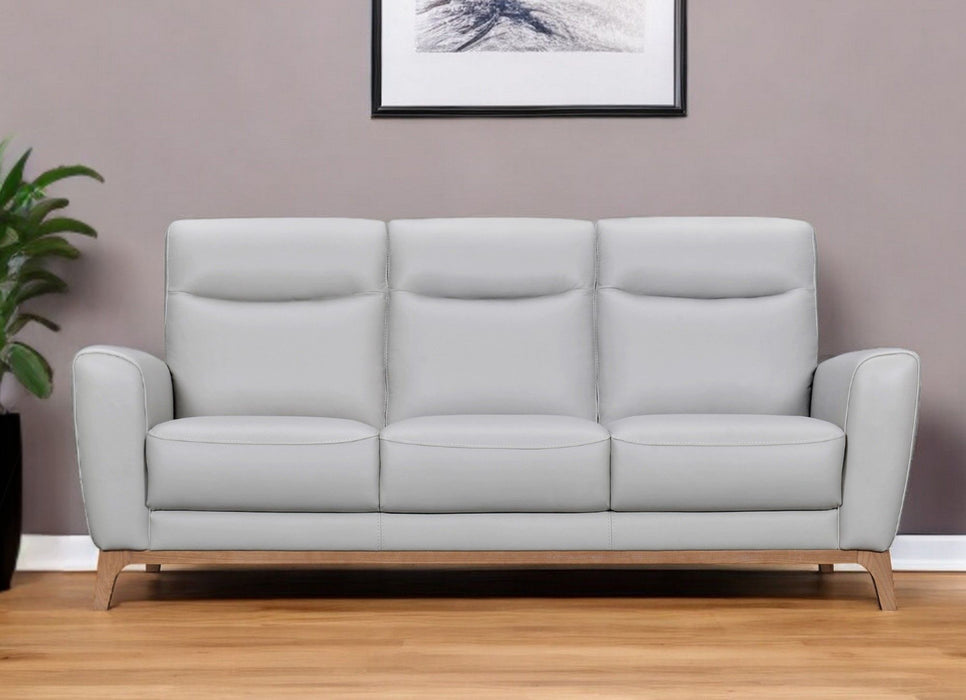 Sofa Leather With Brown Legs - Gray