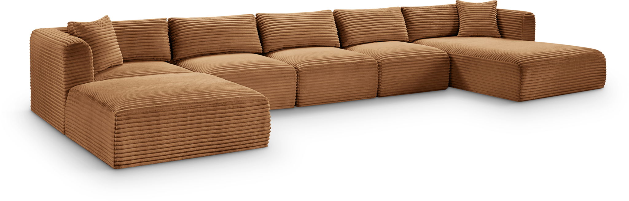Meridian Furniture shaggy fabric 6-piece modular sectional sofa with chaise and ottoman in a modern living room setting.