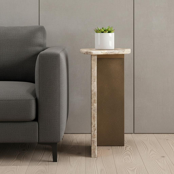 24" Marble Pedestal End Table - Beige