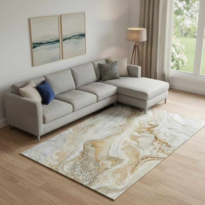 10' X 14' Abstract Washable Area Rug With UV Protection (697055) - Pewter / Tan / Ivory