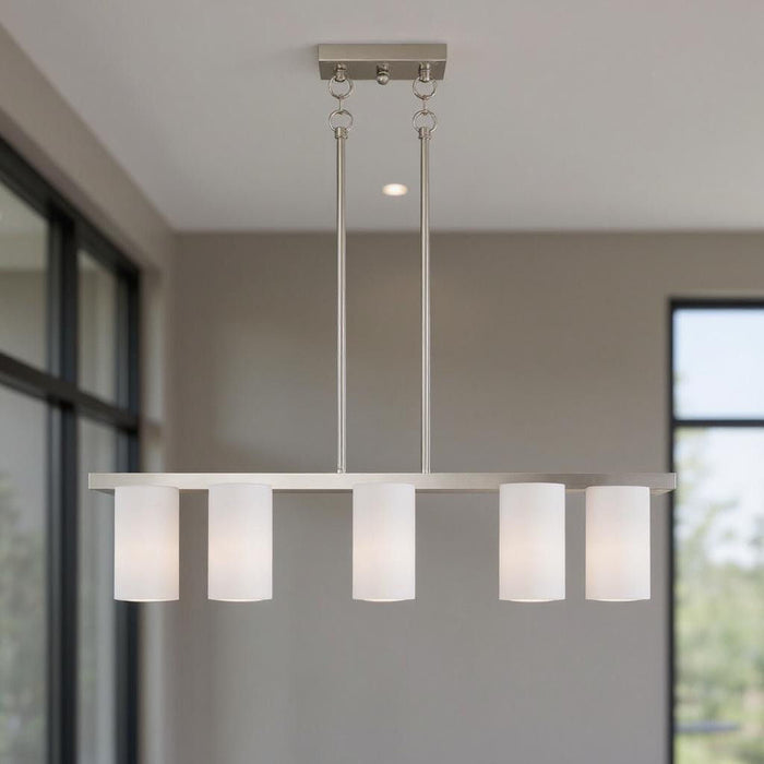 Dimmable Five Light Chandelier With Shades - Nickel