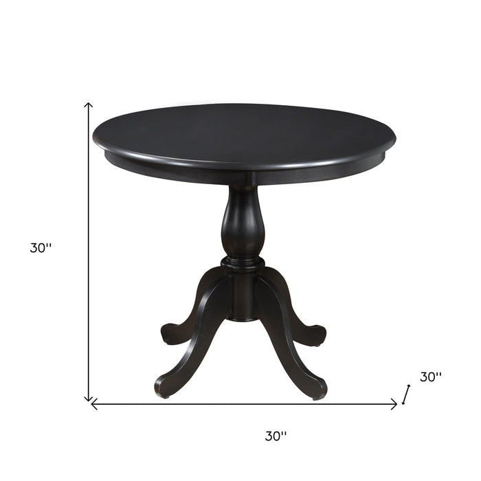 36" Rounded Solid Manufactured Wood And Solid Wood Pedestal Base Dining Table - Black