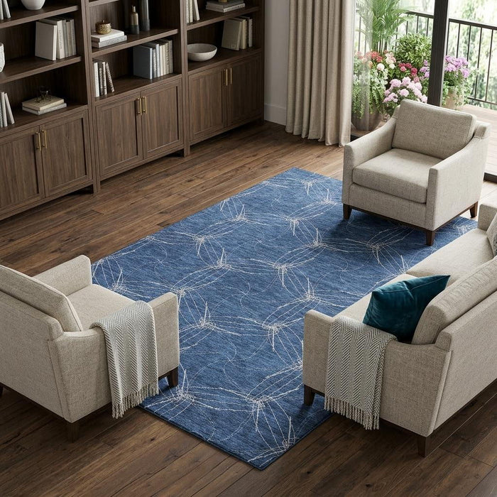 10' X 14' Geometric Washable Area Rug With UV Protection (676584) - Navy Blue / Ivory