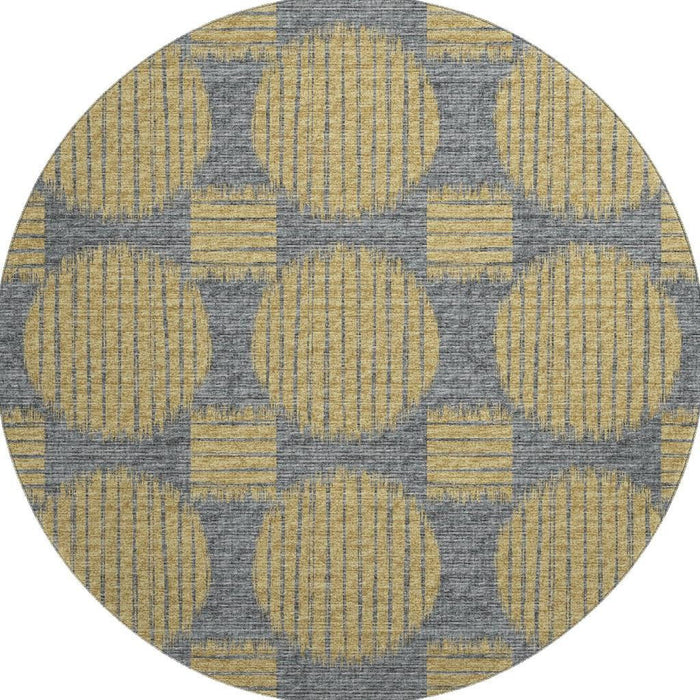 8' Geometric Washable Round Rug With UV Protection (645046) - Gold / Gray