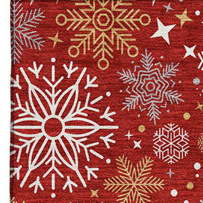 10' X 14' Abstract Geometric Washable Area Rug With UV Protection (702292) - Red / Gold / Ivory