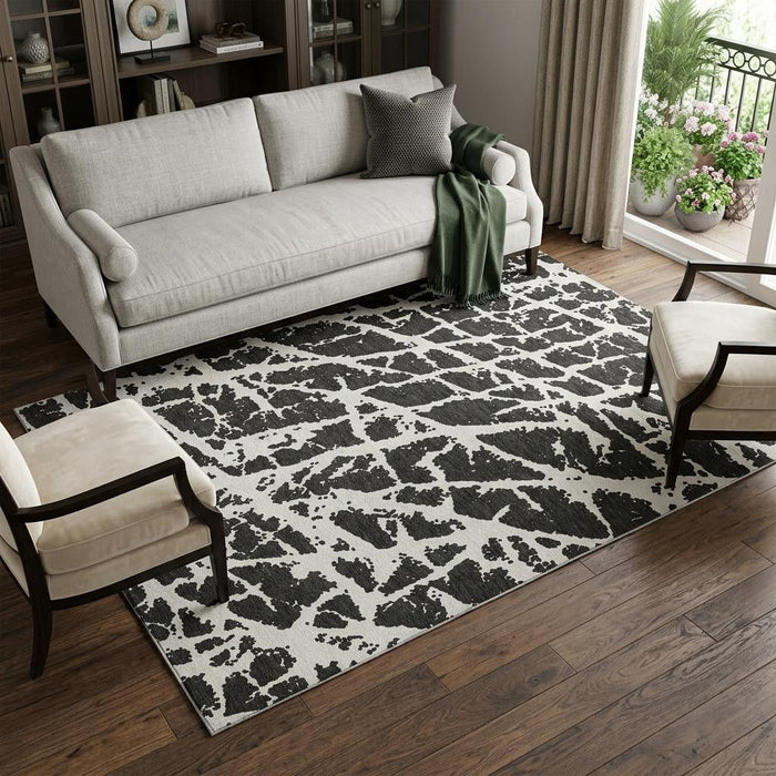 9' X 12' Abstract Washable Area Rug With UV Protection (646523) - Black / Ivory