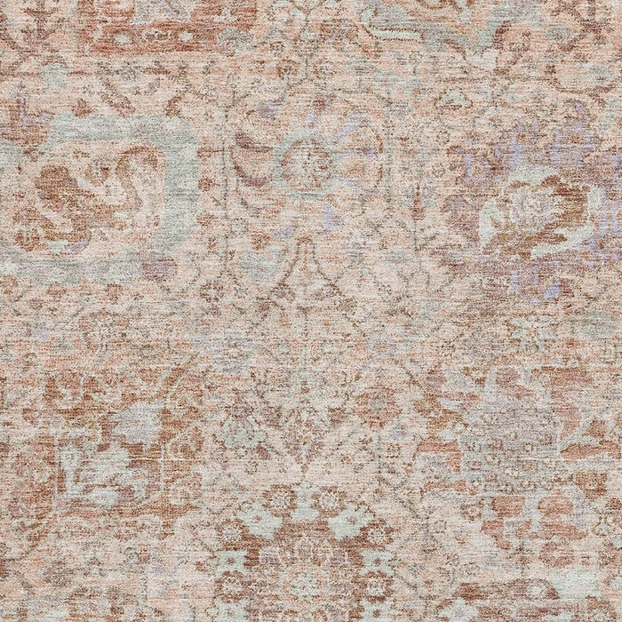 10' X 14' Damask Washable Area Rug With UV Protection (684316) - Coral / Ivory / Rust