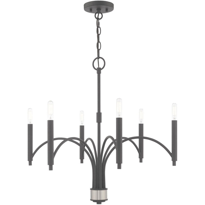 Six Light Metal Dimmable Chandelier With Shades - Gray