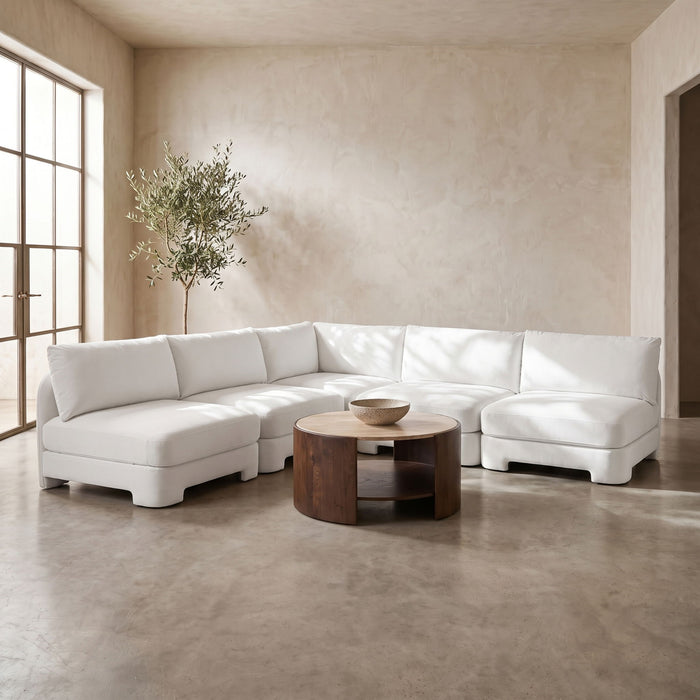 Velvet performance fabric upholstered 5-piece armless sectional sofa by Meridian Furniture, showcasing plush seating and modern design.
