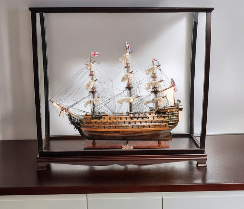 Hand Painted HMS Victory Medium Display Case Model Boat - Brown