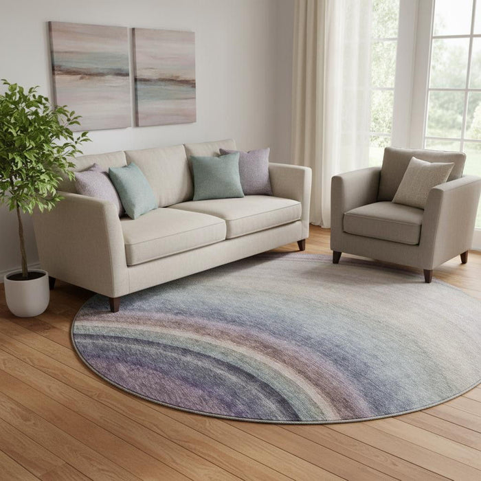 8' Ombre Washable Round Rug With UV Protection (650293) - Beige / Purple / Blue