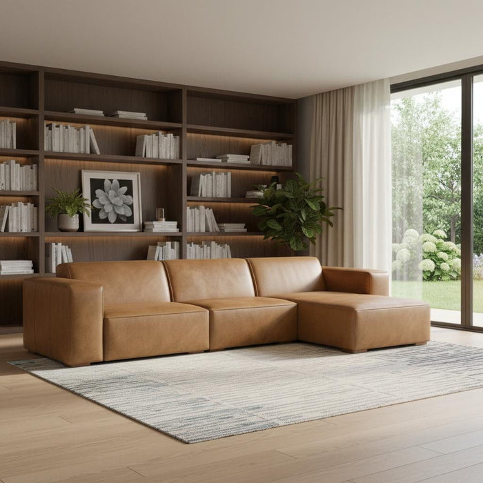 122" Leather Modular Sofa - Brown