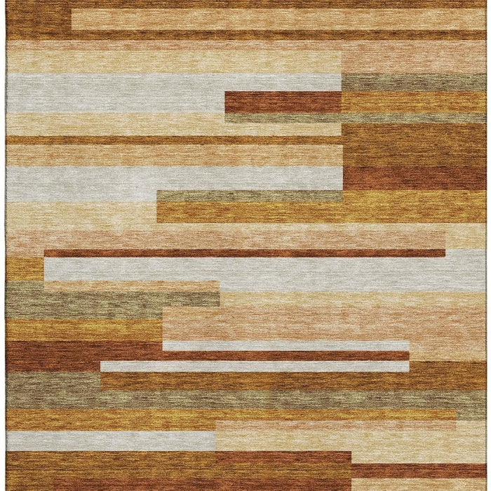 10' X 14' Transitional Striped Washable Area Rug With UV Protection - Rust