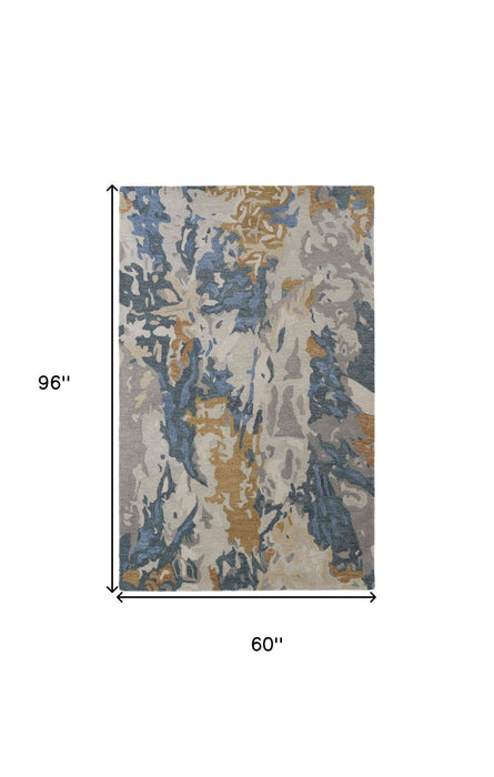 5' x 8' Wool Abstract Hand Tufted Area Rug - Blue And Gray