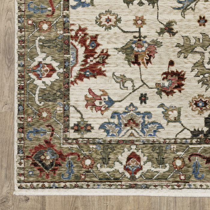 8' X 11' Oriental Area Rug With Fringe (574914) - Ivory / Green / Red