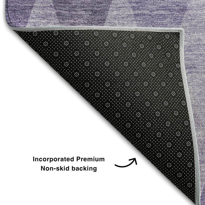 9' X 12' Geometric Washable Area Rug With UV Protection (649377) - Purple / Ivory