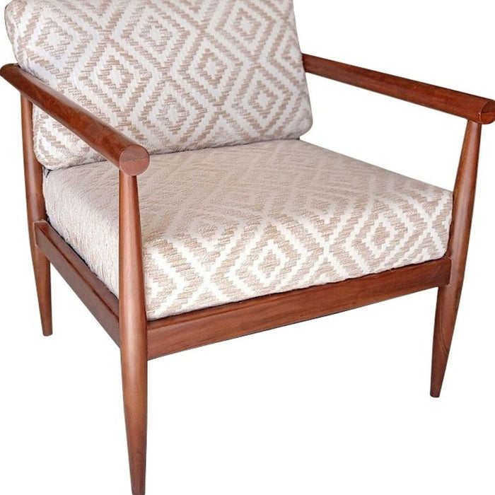 Fabric Geometric Arm Chair - Beige And Brown