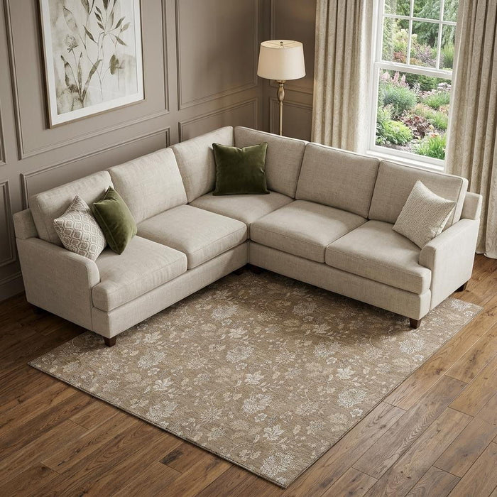 10' X 14' Floral Washable Area Rug With UV Protection (655980) - Copper / Beige