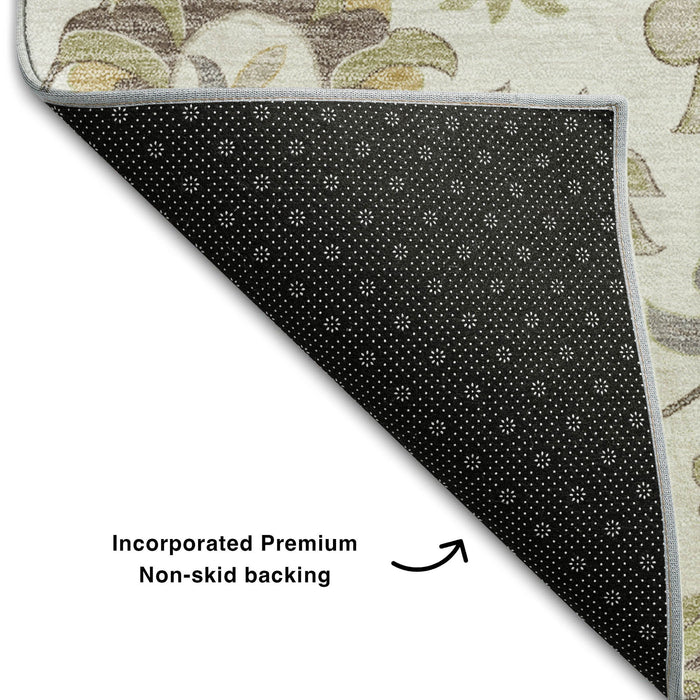 10' X 14' Floral Washable Area Rug With UV Protection (678982) - Ivory / Copper / Gray