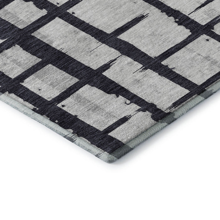 10' X 14' Striped Washable Area Rug With UV Protection (669348) - Black / Silver