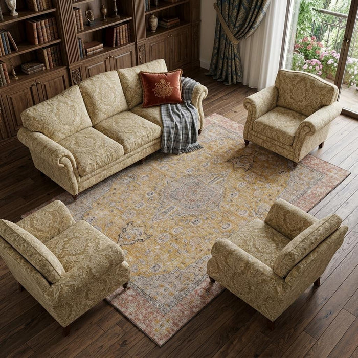 10' X 14' Floral Medallion Washable Area Rug With UV Protection (696110) - Gold / Copper / Gray