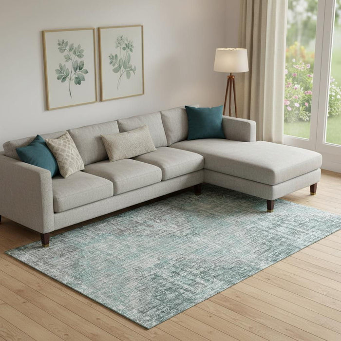 10' X 14' Geometric Washable Area Rug With UV Protection (710485) - Teal / Gray