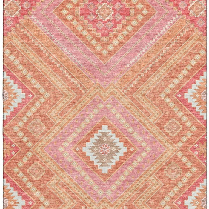 10' X 14' Tribal Washable Area Rug With UV Protection (679276) - Coral / Pink / Ivory