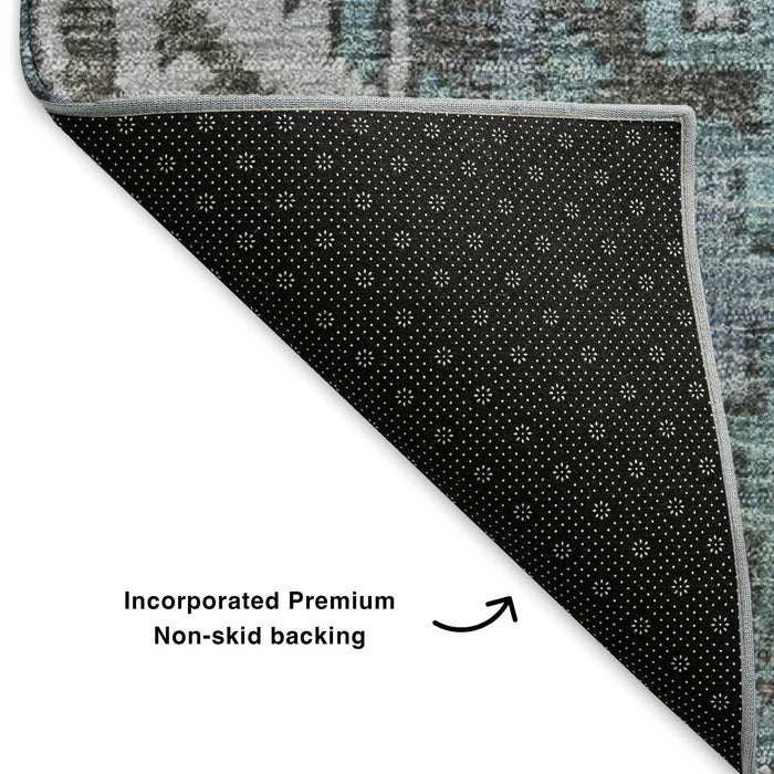 5' X 8' Patchwork Washable Area Rug With UV Protection (653256) - Teal / Beige