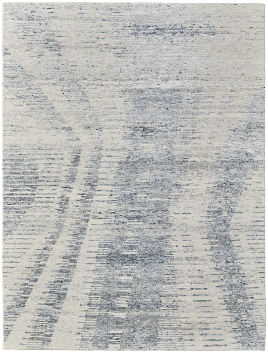 4' x 6' Abstract Hand Knotted Worn Faded Area Rug - Ivory Gray And Blue