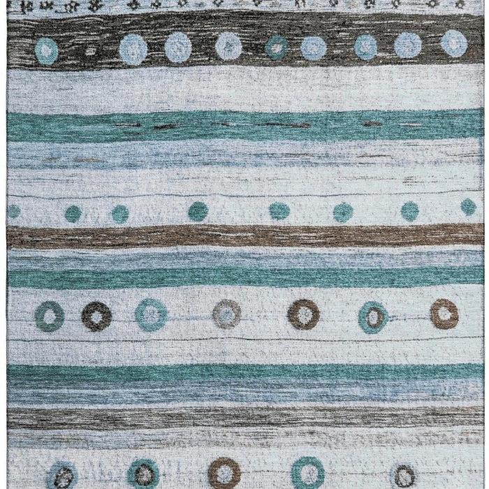 10' X 14' Striped Washable Area Rug With UV Protection (709570) - Teal / Brown / Ivory