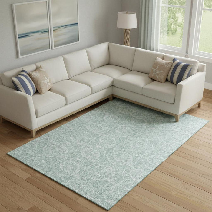 8' X 10' Geometric Washable Area Rug With UV Protection (646113) - Green / Ivory