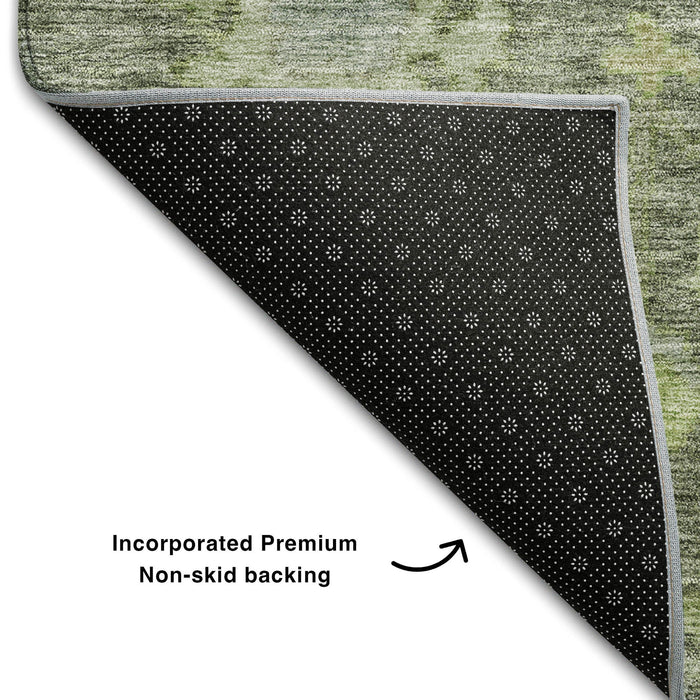 10' X 14' Floral Washable Area Rug With UV Protection (684516) - Fern Green / Gray